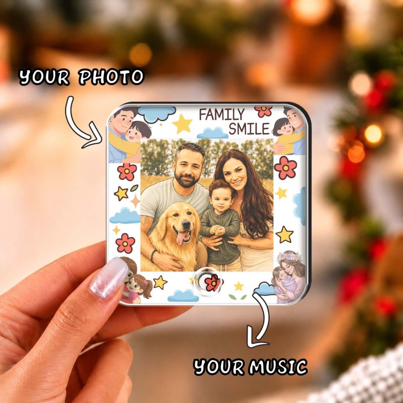 Personalized Musical Fridge Magnet with Custom Photo & Favorite Song, Rechargeable Music Player Refrigerator Magnet, Unique Gift for Couples, Family & Pet Lover